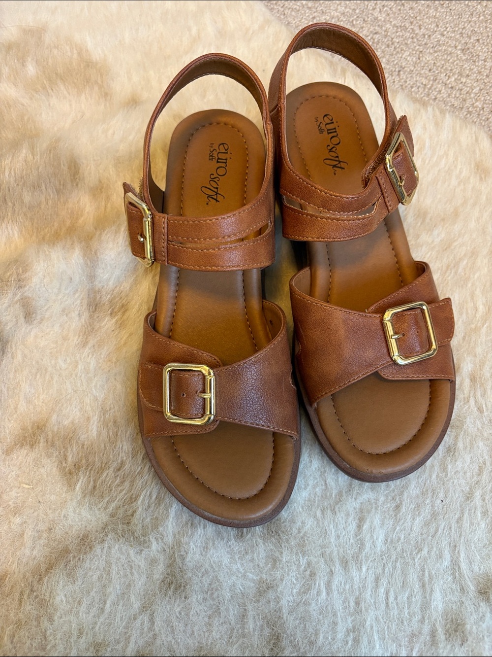 Euro Soft Women's Brown Buckle Slingback Sandals